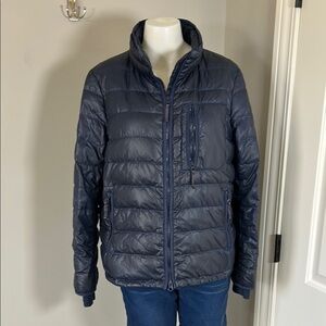 J CREW Lightweight Puffer Jacket Short Quilted Coat Navy Blue Packable Sz L